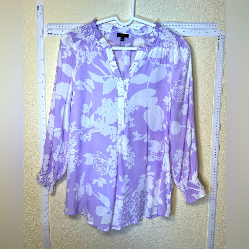 Talbots Floral Long Sleeve Blouse Purple Women’s Size S